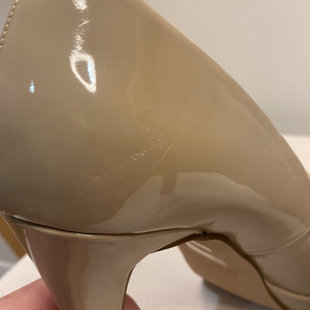 Shiny Nude Peep Toe Heels - Picture 11 of 15